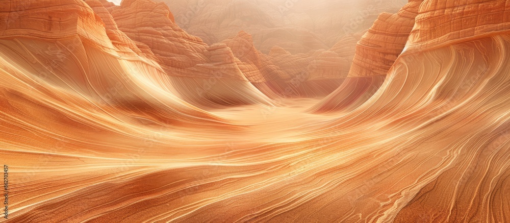 Fototapete A sandy desert landscape featuring a unique wave formation, with empty space perfect for adding text or images. Copy space image. Place for adding text and design