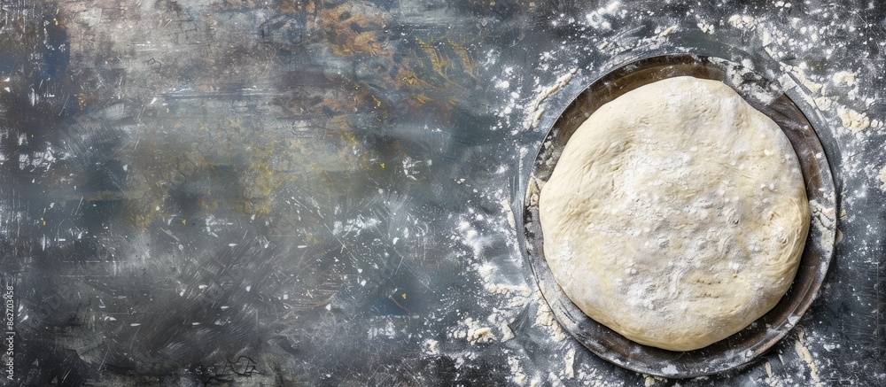 Poster metal background with copy space image for making pizza dough.
