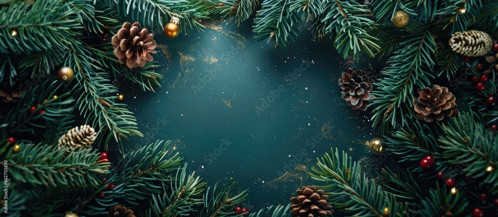 Aufkleber Festive backdrop featuring a fir tree in the center, ideal for adding text or other elements with copy space image.