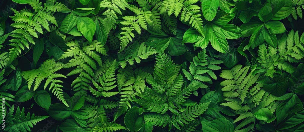 Poster green foliage background with a perfect natural fern leaf pattern, ideal for a copy space image.