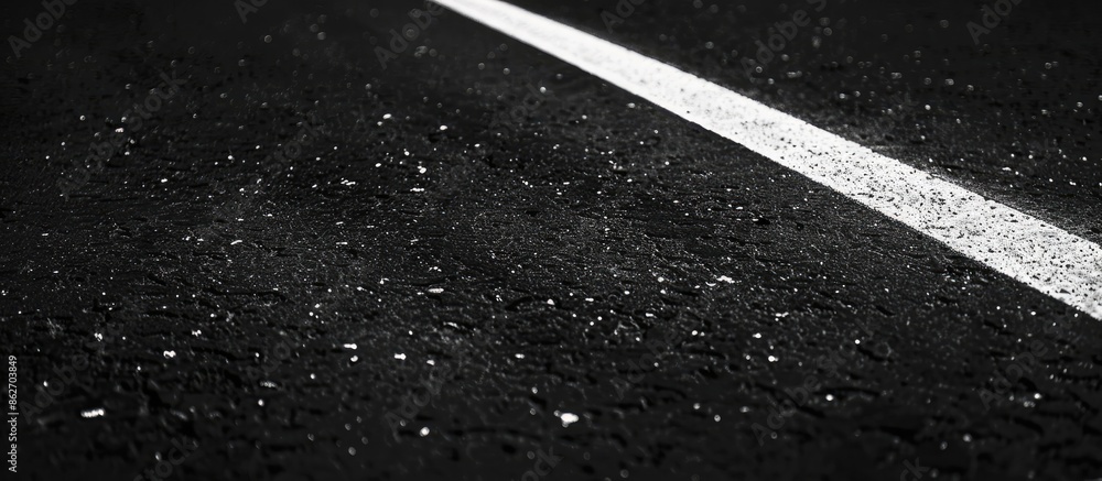 Aufkleber Sketching a white line on a plain black asphalt road, creating a simple and classic aesthetic with a copy space image.