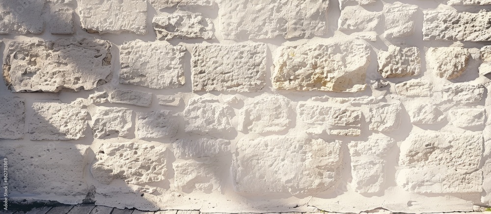 Fototapete abstract background photo texture showcasing an empty white stone wall with a shadow providing ample