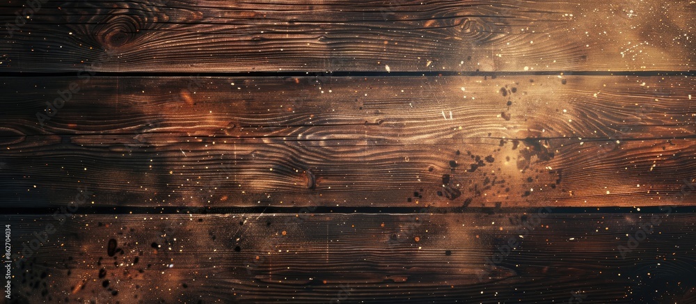 Poster Brown wood texture with dust particles, creating an abstract wood plank background with copy space image.