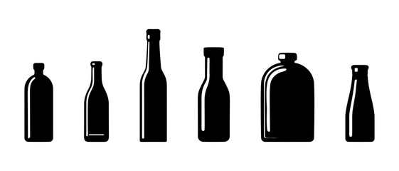Kitchen bottles silhouette black filled vector Illustration icon. kitchen utensils silhouettes. Kitchen tools set. Cook accessories vector. 