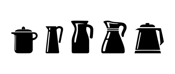 Jug silhouette black filled vector Illustration icon. kitchen utensils silhouettes. Kitchen tools set. Cook accessories vector.