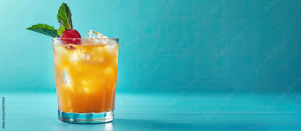 Aufkleber a refreshing mai tai cocktail displayed on a blue background with ample copy space image.