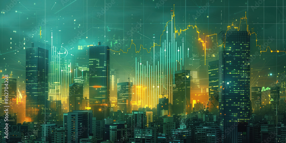 Poster illustration of the residential real estate developers market. a graph or chart showing the drop in 