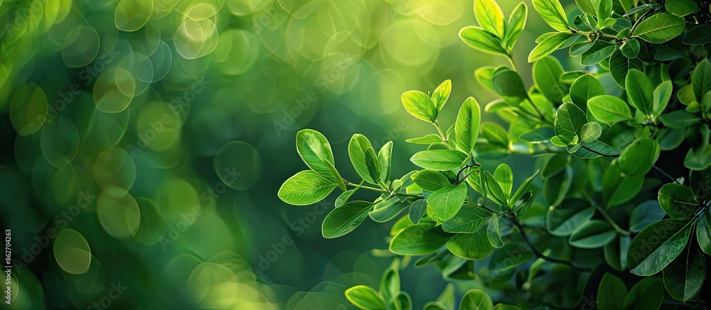 Poster a vibrant abstract background featuring various green leaves from a live bush with copy space image.