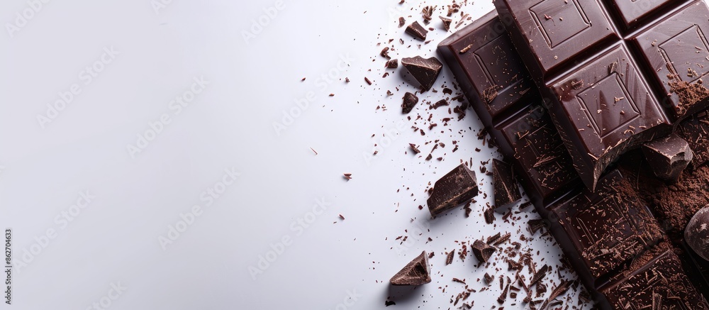 Poster Rich, decadent dark chocolate with a hint of bitterness on a white background with ample copy space image.