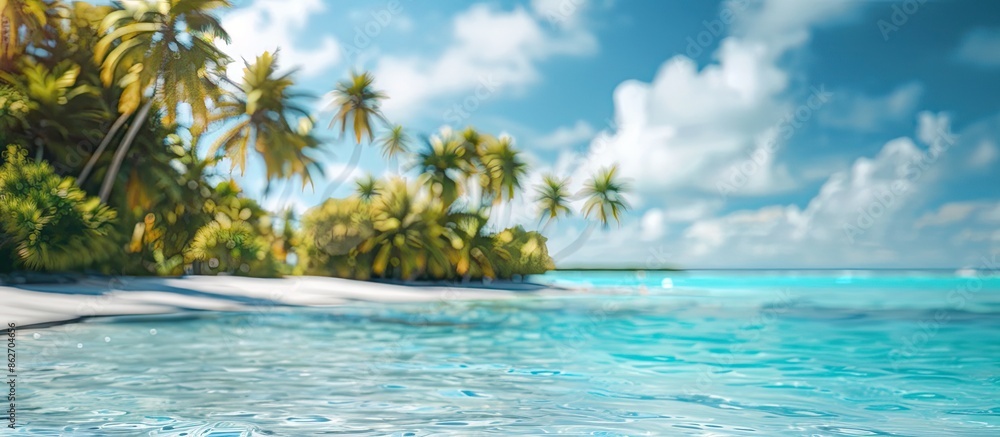 Aufkleber blurry background of a tropical island and lagoon in the cook islands with copy space image.