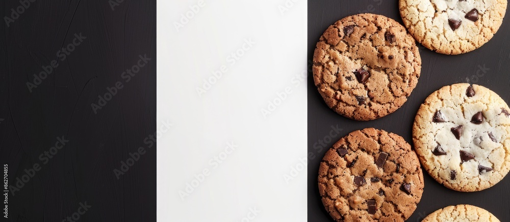 Aufkleber Cookies viewed from above on a background with black and white colors, creating a visually appealing copy space image.