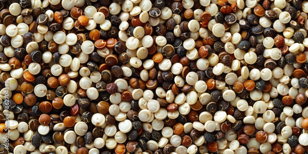 Poster a close up of a variety of different colored quinoa seeds. concept of abundance and diversity, as th