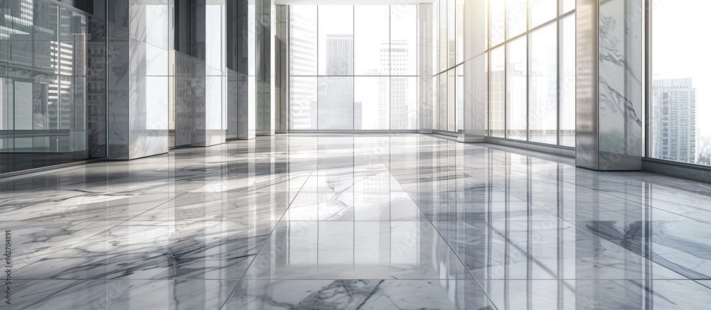 Aufkleber modern office building facade against an empty marble floor with available copy space image.