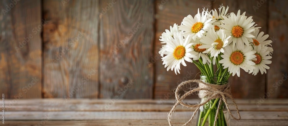 Poster lovely daisy bouquet with rustic twine accents in a copy space image.