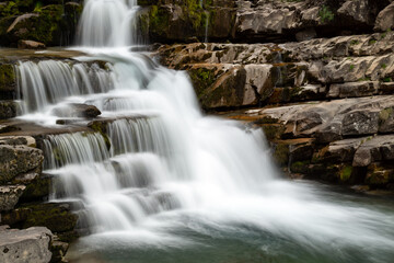Obraz premium Gradas de Soaso (Soaso waterfalls) in the Ordesa Valley National Park in Aragon Pyrenees. Huesca, Spain. Ara river waterfalls.