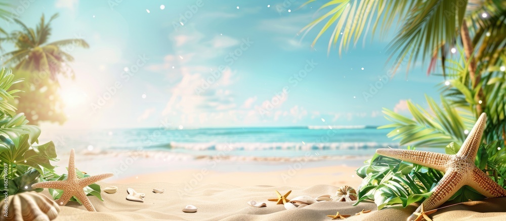 Poster A summer vacation theme with beach-related elements in the background, perfect for adding text or images. Copy space image. Place for adding text and design