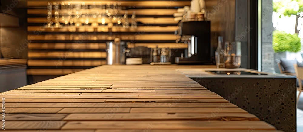 Poster interior decoration with rows of oak decorative strips, providing a natural and elegant touch with a