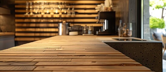 Interior decoration with rows of oak decorative strips, providing a natural and elegant touch with a rustic appeal and copy space image.