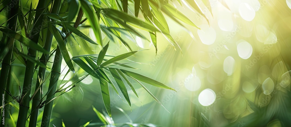 Aufkleber Afternoon sunlight shines on a bamboo forest, creating a decorative background with ample copy space image.