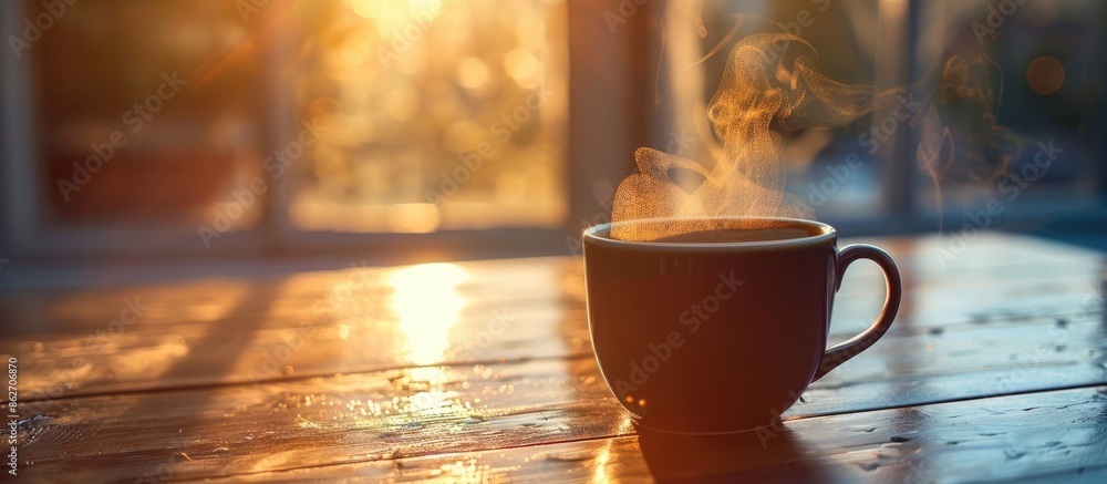 Poster enthusiastic about a hot cup of coffee. copy space image. place for adding text and design