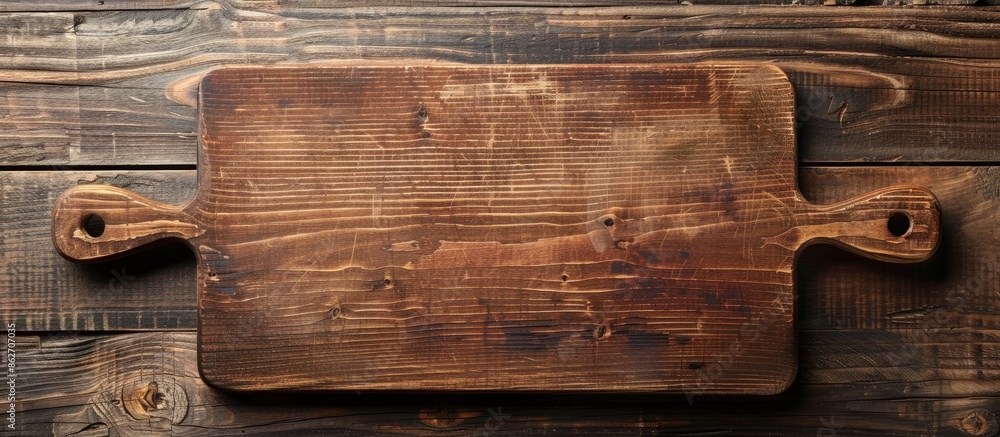 Leinwandbilder wooden chopping board for slicing bread, pizza, or steak on a wooden surface with a space for text. 