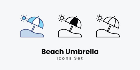 Beach Umbrella icons vector set stock illustration 