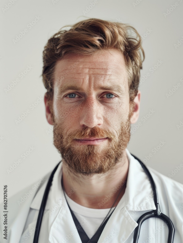Aufkleber a man with a beard and glasses is wearing a white lab coat and a stethoscope. he is smiling and look