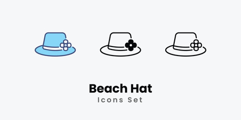 Beach Hat icons vector set stock illustration