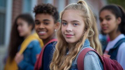 Fototapeta premium High School Students in the School Yard - Back to School