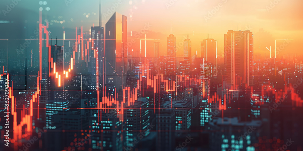 Poster illustration of the residential real estate developers market. a graph or chart showing the drop in 