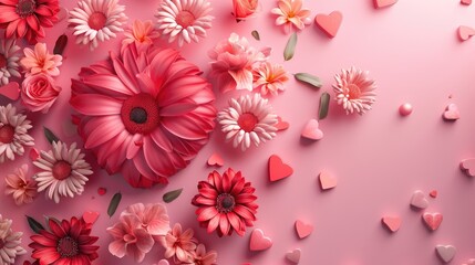 Valentine s Day theme with flowers on pink background
