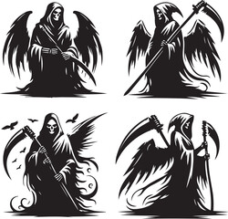 grim reaper silhouette vector style design set black color . white color background
