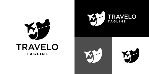 Vector design template of airplane combined with ticket logo.
Travel, recreation, tour. Symbol icon EPS 10.