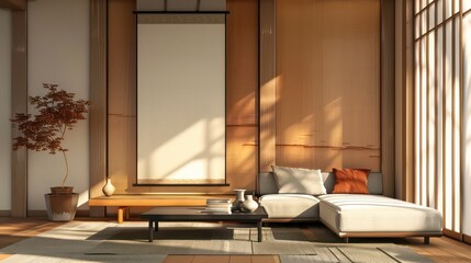 style interior design of modern living room, home with poster frame. Generative AI