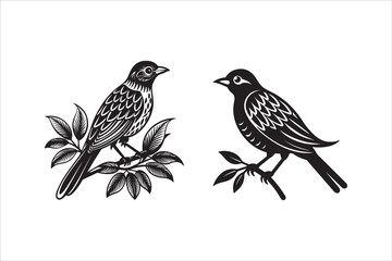 Fototapeta premium bird on a branch silhouette design vector art create with AI Technology 