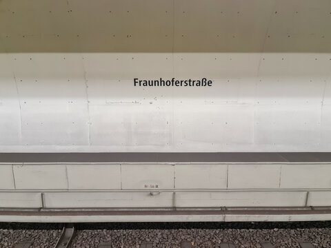 Munich, Germany - 22 June 2024: A look at the sign for the Fraunhoferstrasse underground station in Munich