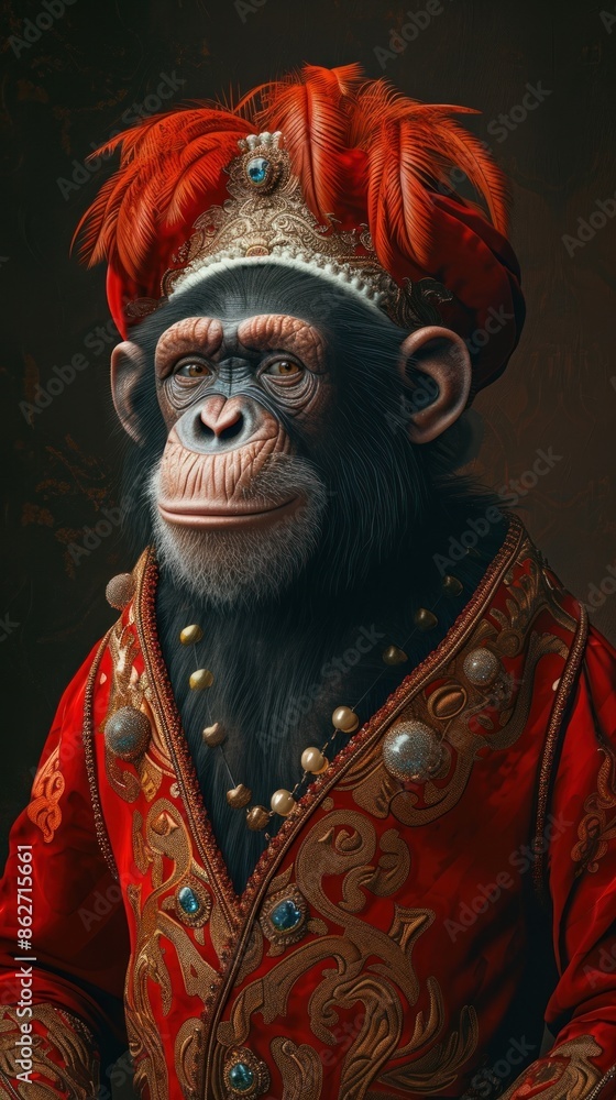 Sticker Animal ape chimpanzee portrait.