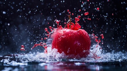 Red Apple Splashing into Water