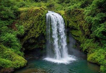 Fototapeta premium Waterfall Amidst Lush Greenery