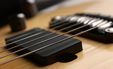 Guitar strings on fretboard. Guitar training courses concept