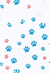Blue and Red Paw Print Pattern