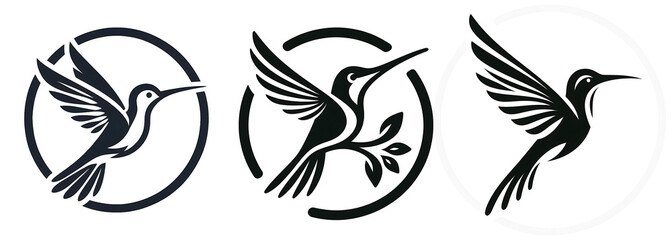Set of silhouettes of birds on a white background. Ai Generated.