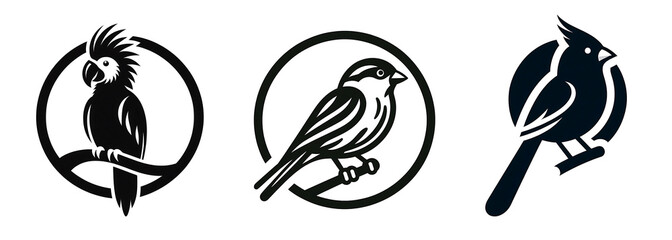 Set of silhouettes of birds on a white background. Ai Generated.