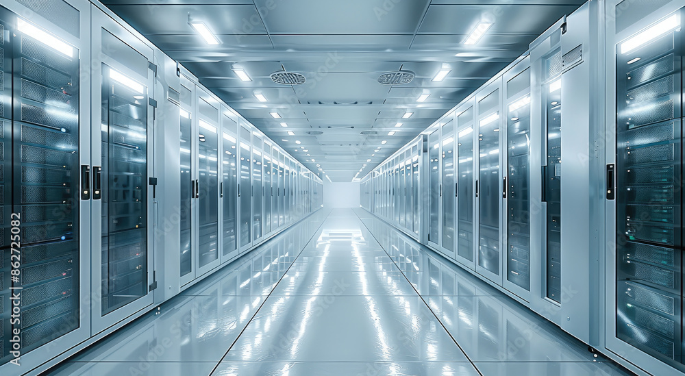 Poster within the machine, large room of endless computer servers. generative ai.