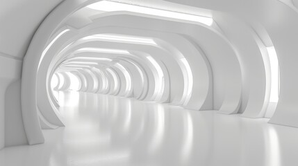 Fototapeta premium Futuristic white corridor with arches and modern design