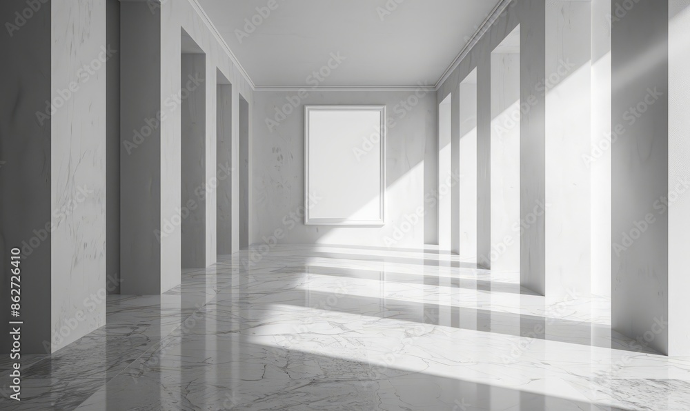 Poster minimalist hallway with an empty frame on the floor
