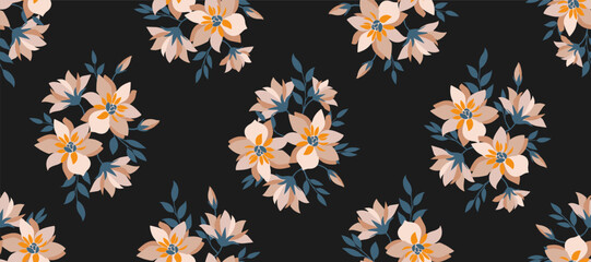 Obraz premium Bunch of flowers, seamless patterns with floral for fabric, textiles, clothing, wallpaper, wall art, cover, banner, interior decor, abstract backgrounds. vector illustration.