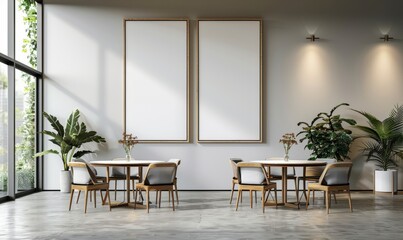 Obraz premium Bright dining room with a blank frame on the wall