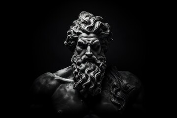 Face of zeus statue photography monochrome sculpture.