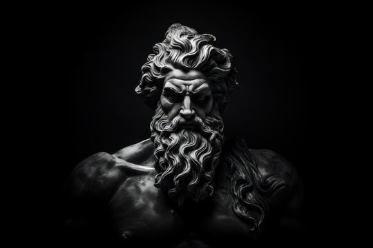 Face of zeus statue photography monochrome sculpture.